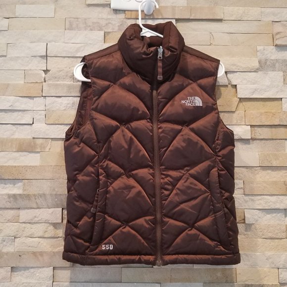 North Face Womens XS Brown Goose Down Puffer Vest Jacket Ladies Bubble Puffy TNF